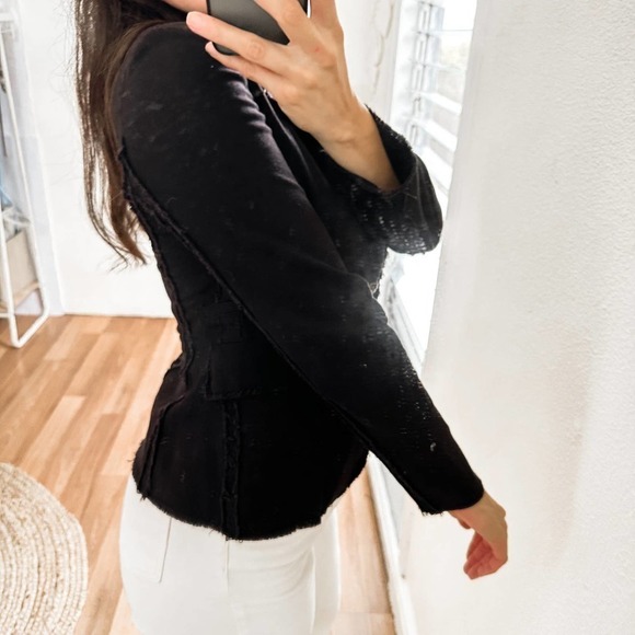 Epitome Frayed Hems Black Blazer Size Small - Picture 2 of 11